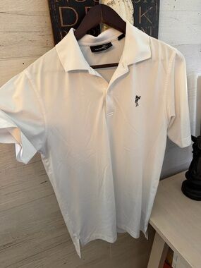 Ashworth White Polo Golf Tee with Small Embroidered Golfer Logo